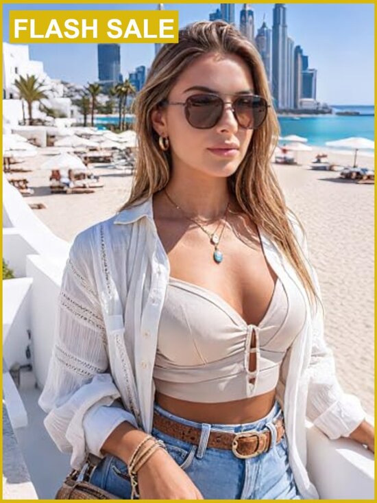 Tangle Free Polarized Aviator Sunglasses Retro Square Metal Frame UV400 Driving main image 7